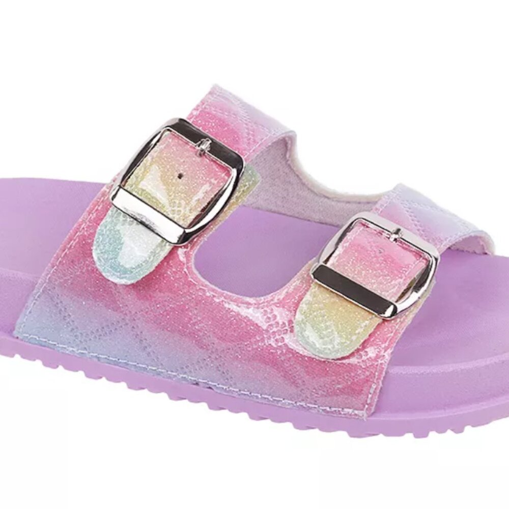 Elli by Capelli Girls' Slide Quilted Rainbow Sandals
